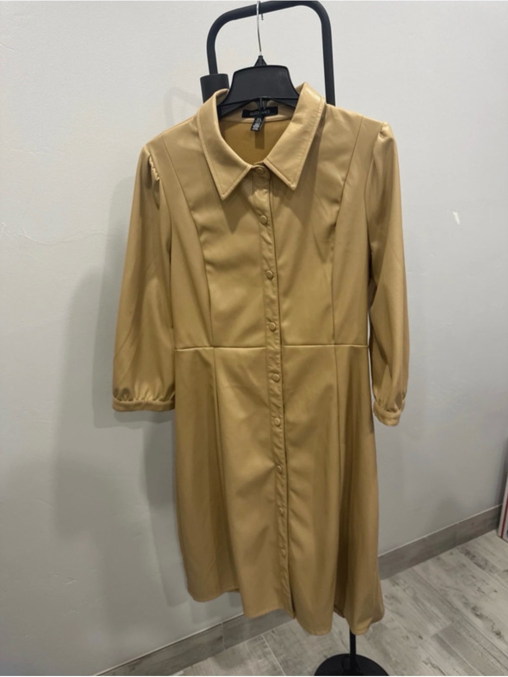 Ellen Tracy Camel Button-Front Midi Shirt Dress
